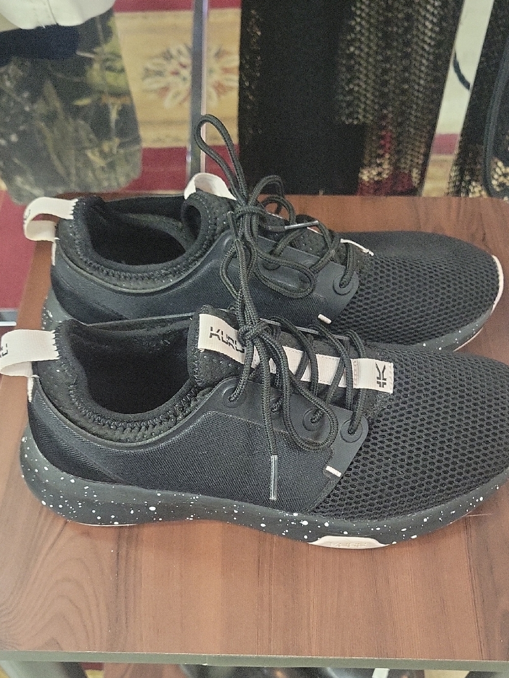 KURU Women's Black Knit Athletic Sneakers with Speckled Sole